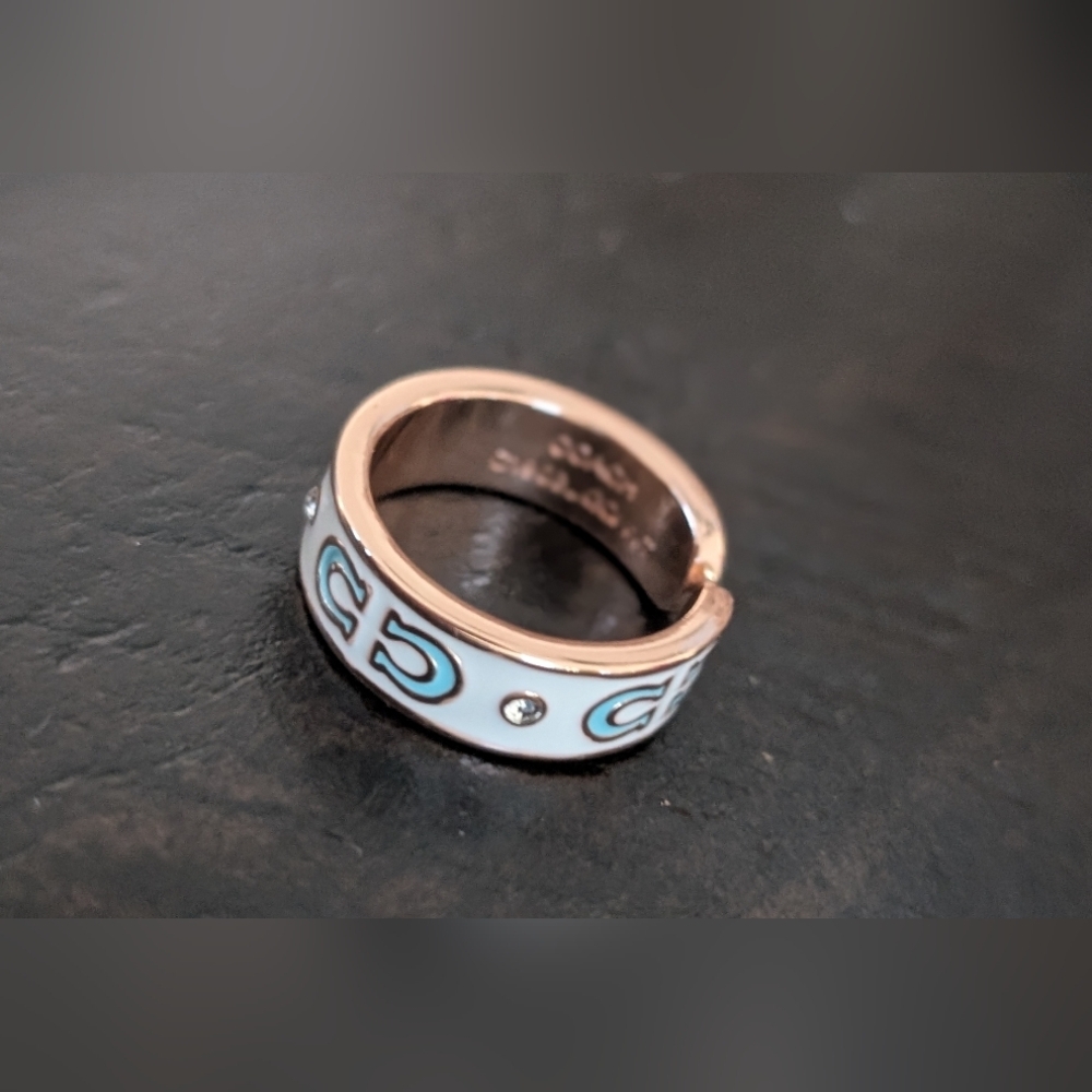 Coach White and Gold With Blue Women's Ring Adjustable To Your Finger One Size